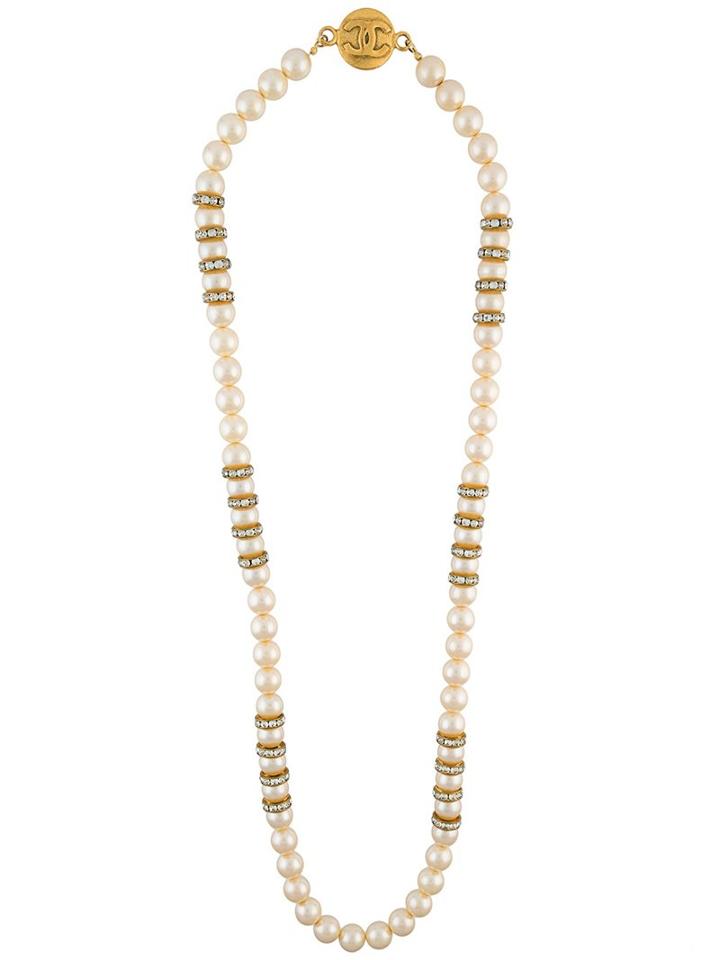 Chanel Vintage Pearl And Rhinestone Necklace