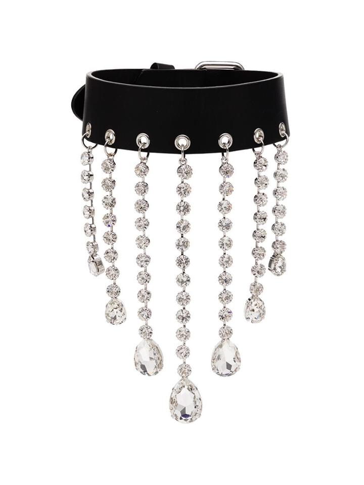 Alessandra Rich Drop Embellished Choker - Black