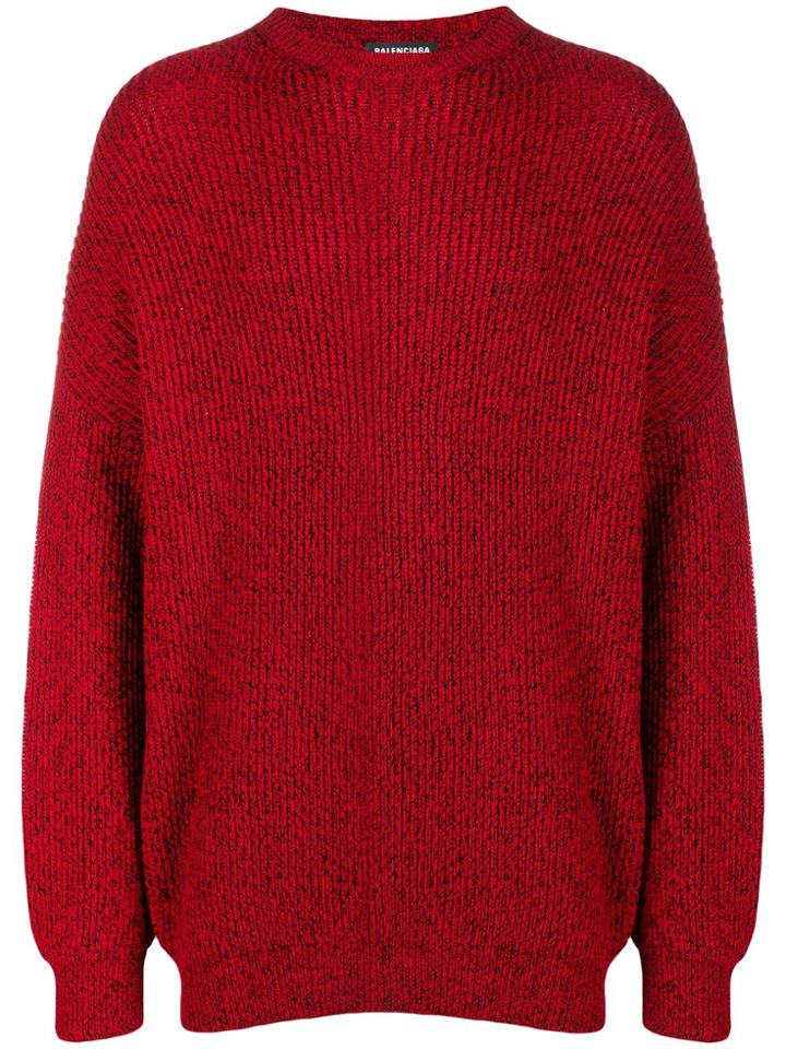 Balenciaga Melange Oversized Jumper - Red