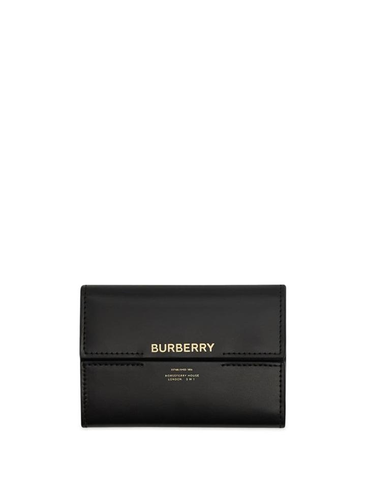 Burberry Horseferry Print Leather Folding Wallet - Black