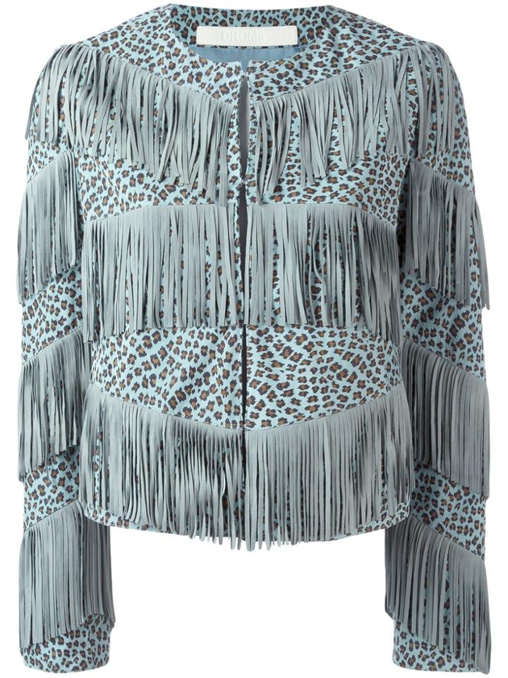 Drome Fringed Leopard Print Jacket - Blue