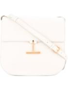Tom Ford Signature Buckle Shoulder Bag, Women's, White, Calf Leather/cotton/polyester/brass