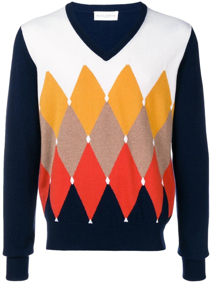 Ballantyne Patterned V-neck Sweater - Blue