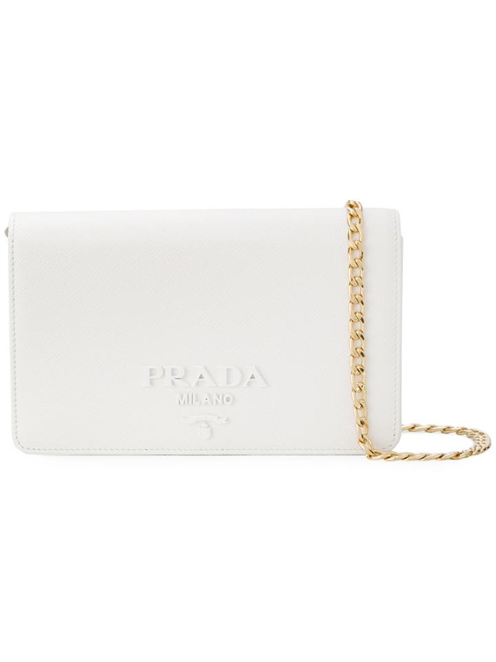 Prada Logo Plaque Wallet On Chain - White