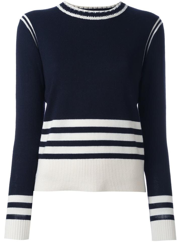 Chinti And Parker Sporty Striped Sweater, Women's, Size: Xs, Blue, Merino