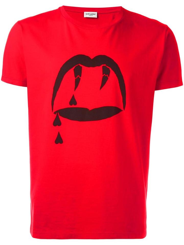 Saint Laurent Blood Luster Print T-shirt, Men's, Size: Medium, Red, Cotton