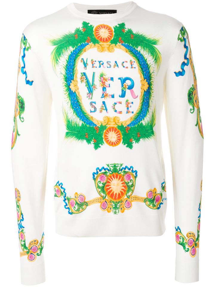 Versace Logo Printed Sweater - Nude & Neutrals