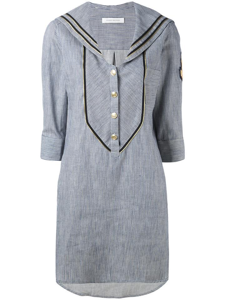 Pierre Balmain - Sailor Collar Dress - Women - Cotton - 46, Blue, Cotton