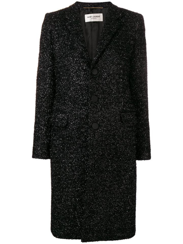 Saint Laurent Textured Single Breasted Coat - Black