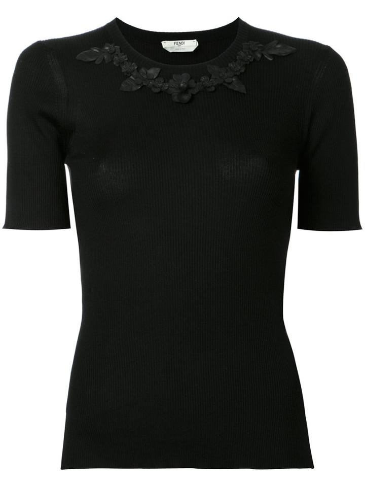 Fendi Floral Appliqué Top, Women's, Size: 42, Black, Silk