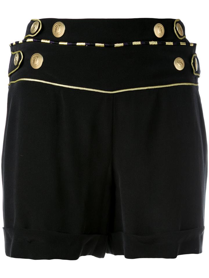 Pierre Balmain - Buttoned Waist Shorts - Women - Silk - 38, Black, Silk