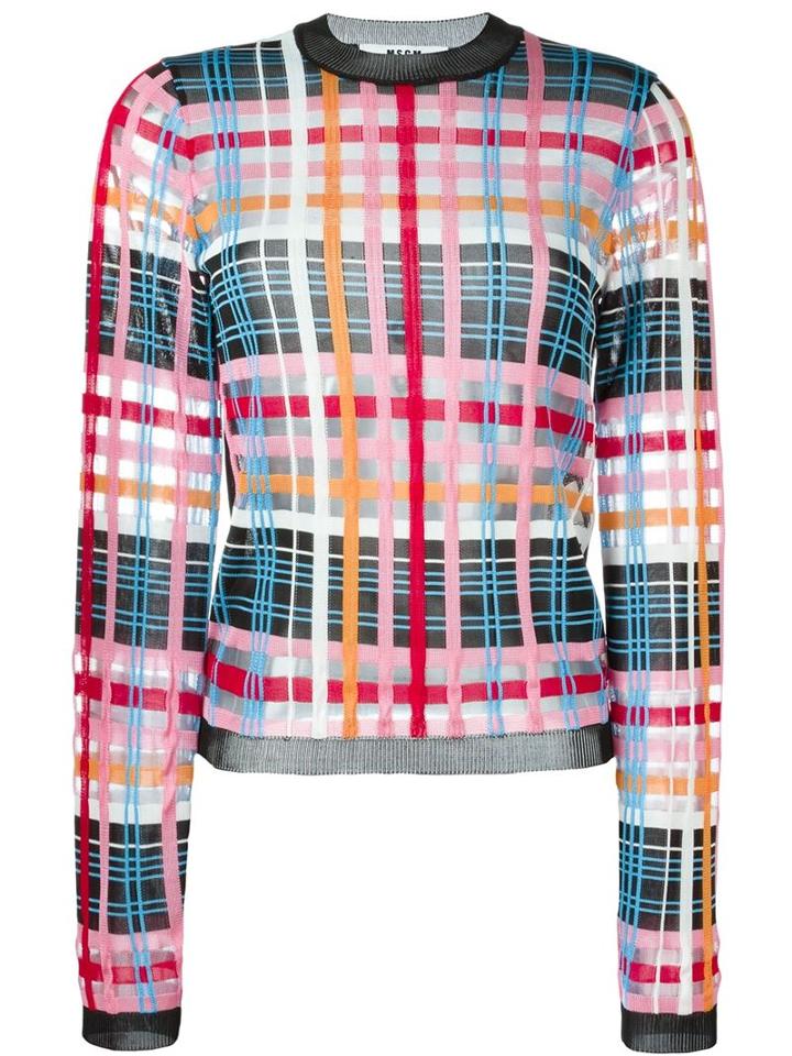 Msgm Checked Sheer Jumper, Women's, Size: L, Black, Polyamide/viscose