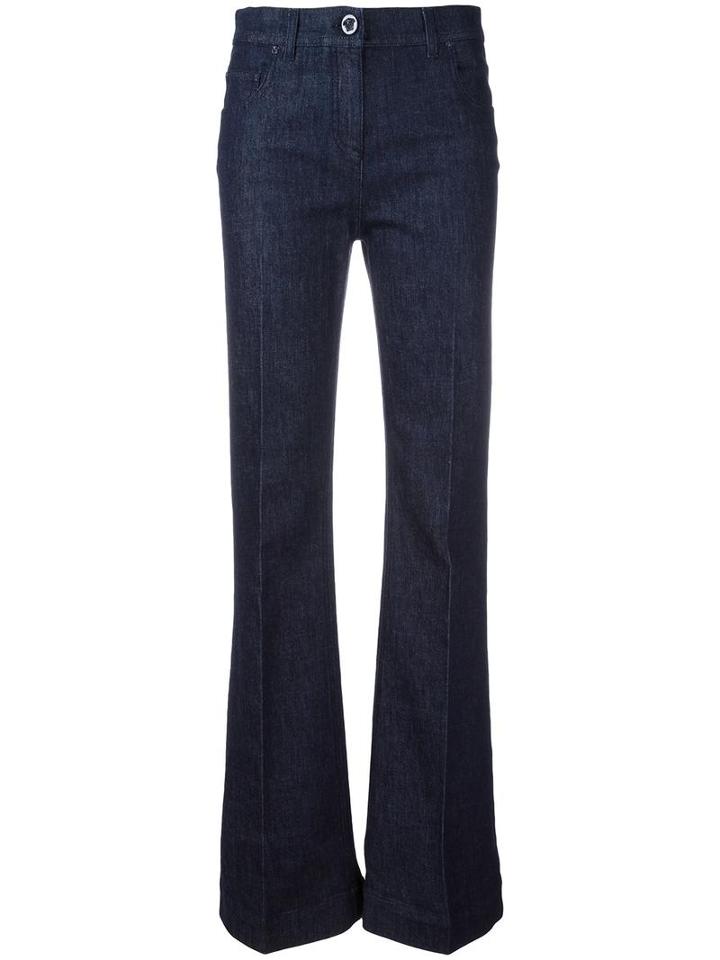 Versace Pleated Leg Flared Jeans, Women's, Size: 27, Blue, Cotton/spandex/elastane