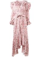 Horror Vacui Floral Print Asymmetric Dress - Pink & Purple