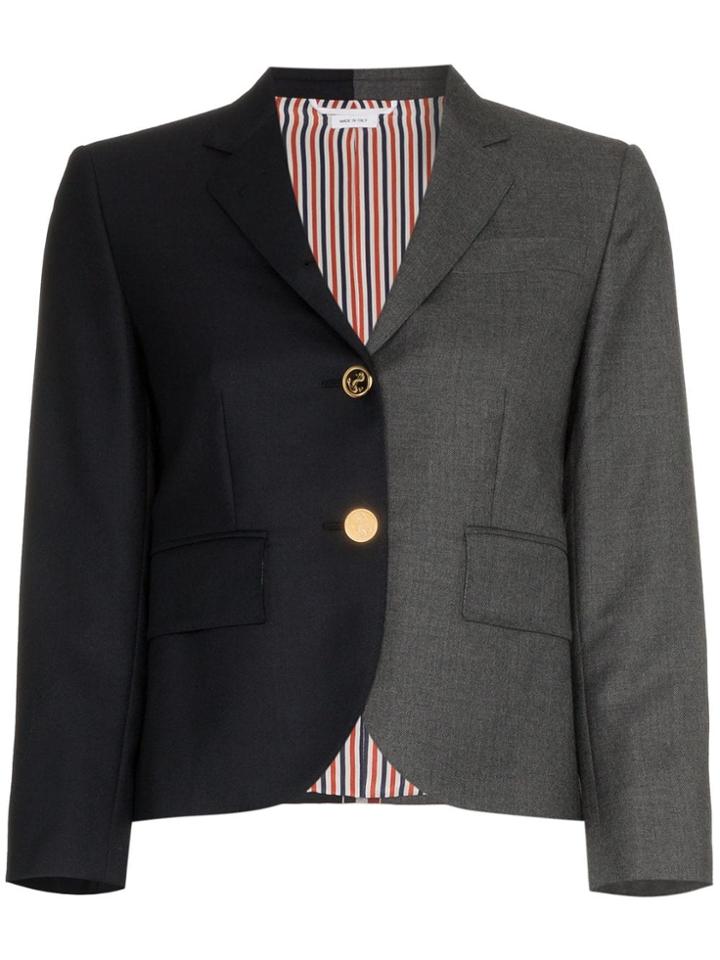 Thom Browne Stripe Detail Two-tone Silk Blazer - Grey