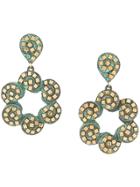 Katheleys Vintage 1980's Oversized Mosaic Earrings - Green