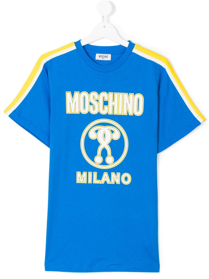 Moschino Kids Stripe Detail Logo T-shirt - Blue