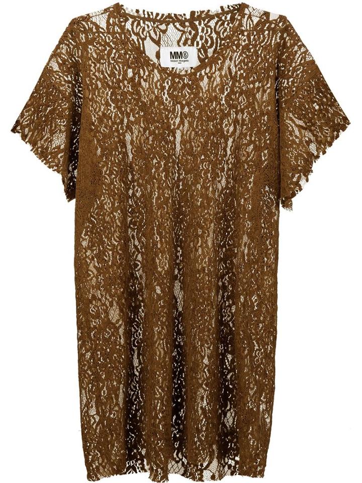 Mm6 Maison Margiela Floral Lace T-shirt Dress, Women's, Size: 40, Brown, Polyamide/viscose