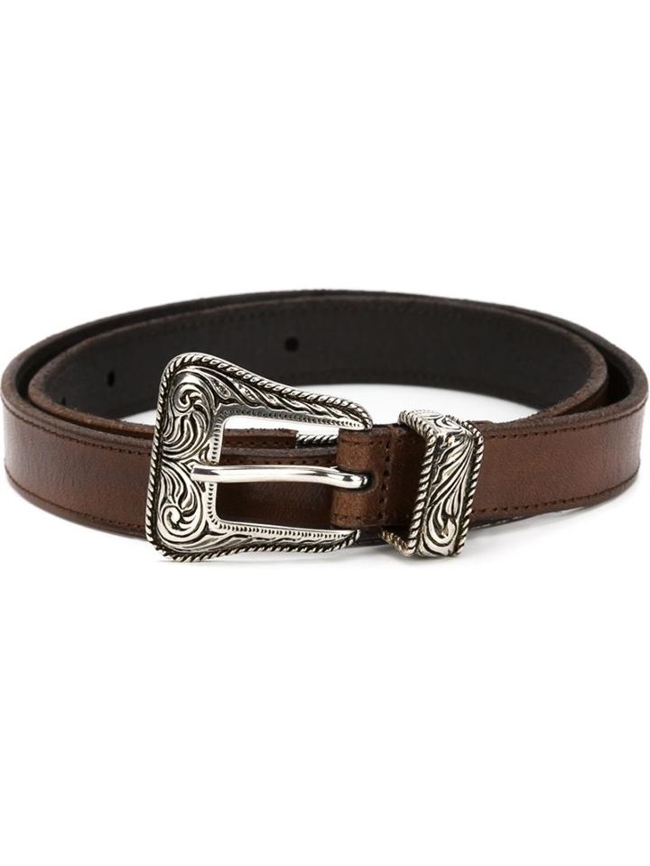 Saint Laurent Western Buckle Belt, Women's, Size: 70, Brown, Leather/metal Other