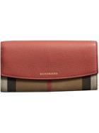 Burberry House Check And Leather Continental Wallet - Red