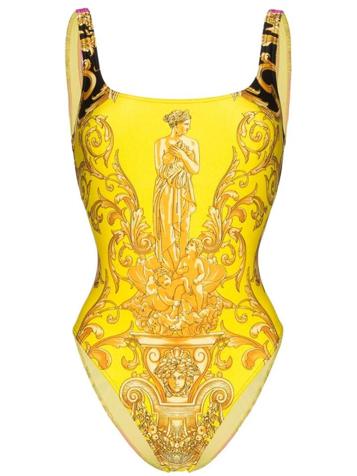 Versace Baroque Print Swimsuit - Yellow