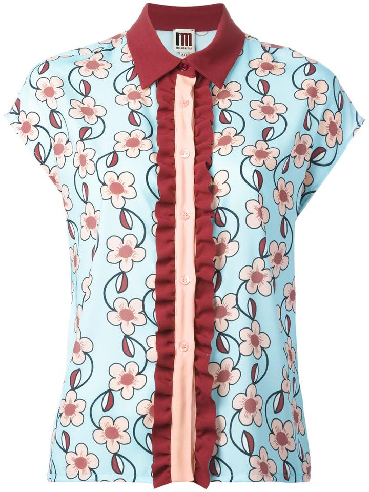 I'm Isola Marras Floral Print Shortsleeved Shirt, Women's, Size: 46, Blue, Polyester/spandex/elastane/acetate/viscose