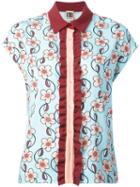 I'm Isola Marras Floral Print Shortsleeved Shirt, Women's, Size: 46, Blue, Polyester/spandex/elastane/acetate/viscose
