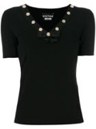 Boutique Moschino - V Neck Studded Collar Top - Women - Polyester/triacetate - 40, Black, Polyester/triacetate