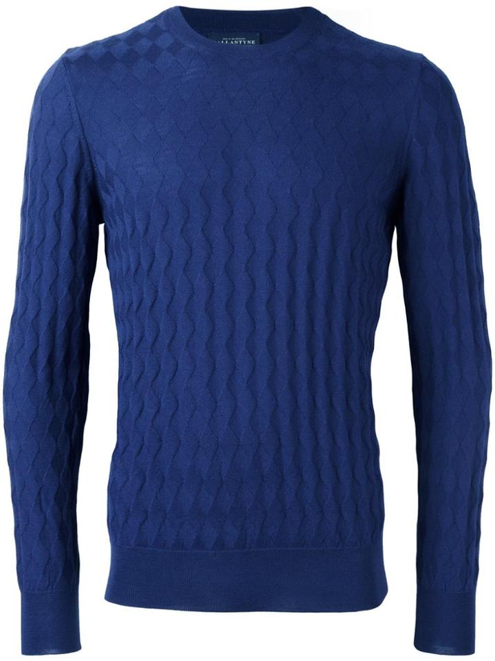 Ballantyne Jacquard Crew Neck Jumper - Blue