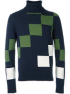 Carven Checked Intarsia Jumper, Men's, Size: Xl, Blue, Nylon/lambs Wool