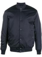 Emporio Armani Logo Embroidered Textured Bomber Jacket - Blue