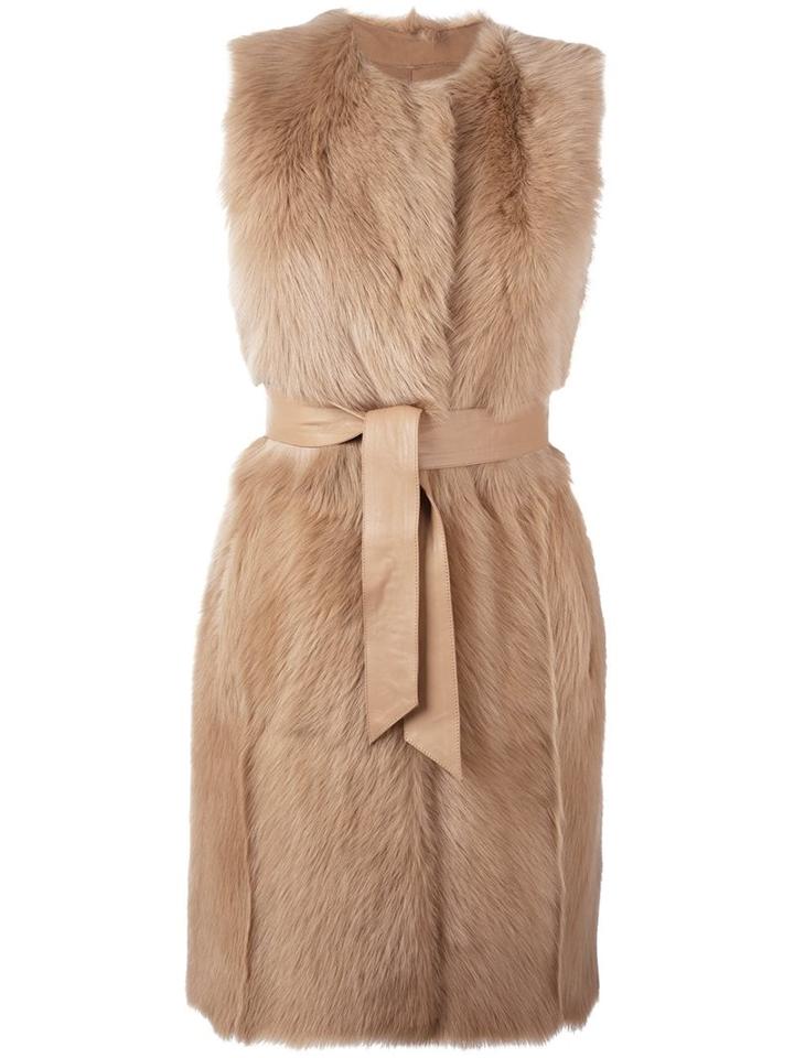 Drome Sleeveless Belted Mid-length Coat, Women's, Size: Medium, Nude/neutrals, Lamb Skin/lamb Fur