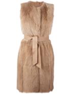 Drome Sleeveless Belted Mid-length Coat, Women's, Size: Medium, Nude/neutrals, Lamb Skin/lamb Fur