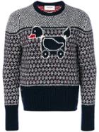Thom Browne Duck Icon Jacquard Knit Mohair Tweed Crewneck Pullover -