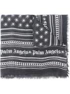 Palm Angels Frayed Printed Scarf, Men's, Blue, Linen/flax/modal