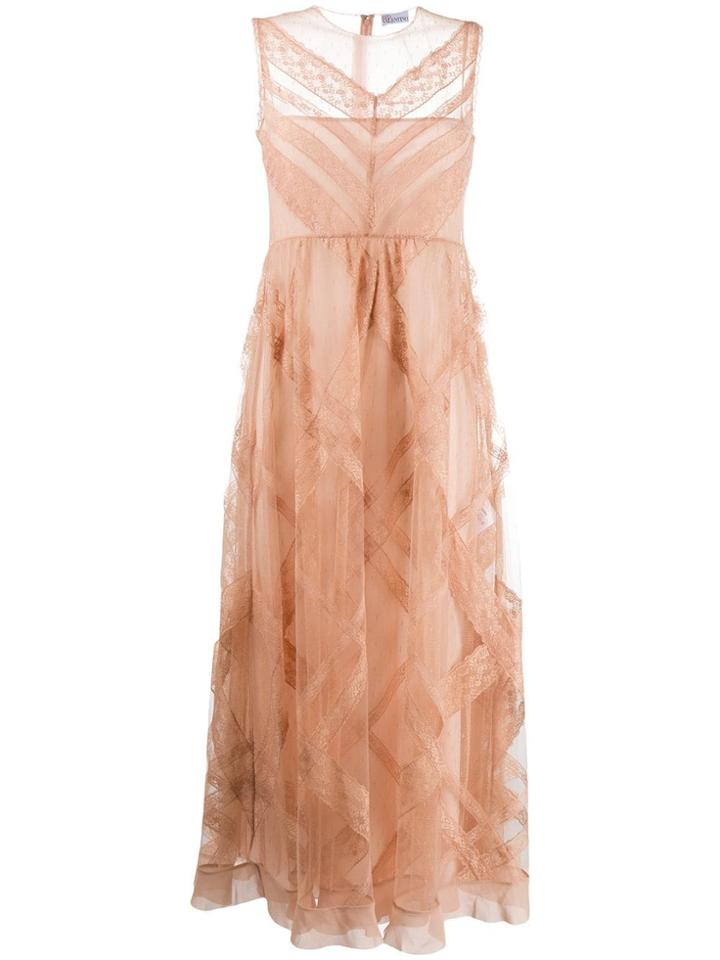 Red Valentino Diagonal Check Sheer Dress - Neutrals