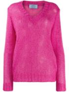 Prada Open Knit V-neck Jumper - Pink