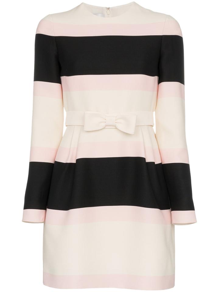 Valentino Stripe Bow Detail Dress - Nude & Neutrals