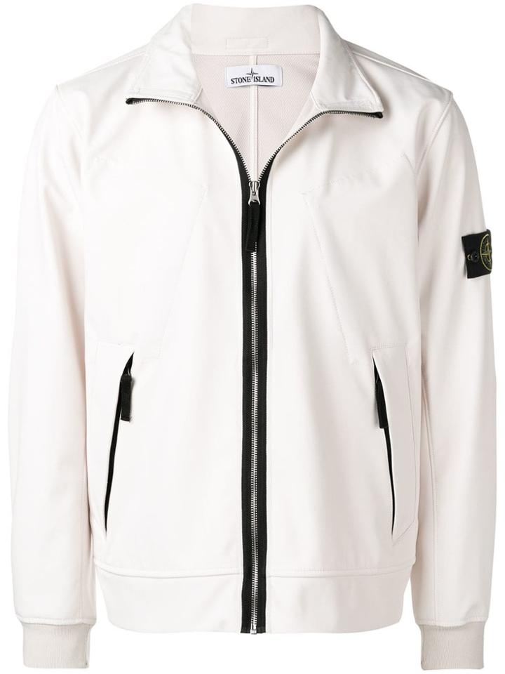 Stone Island Logo Patch Zipped Jacket - White