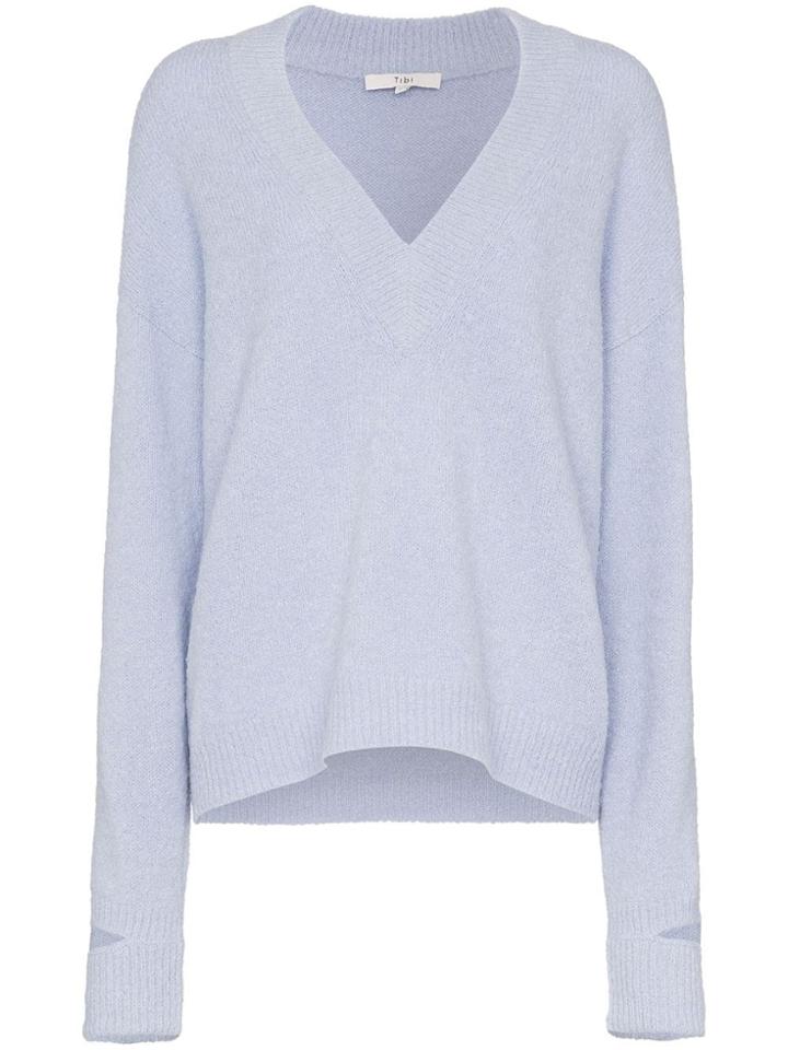 Tibi Plunge Neck Oversized Jumper - Blue