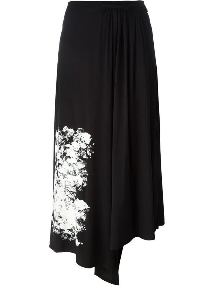 Yohji Yamamoto Flower Print Pleated Skirt