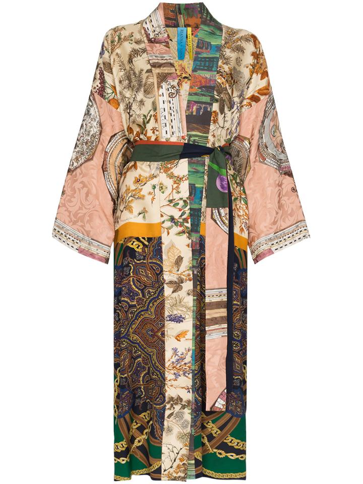 Rianna + Nina Long Multi Floral Print Silk Kimono Robe - Multicolour