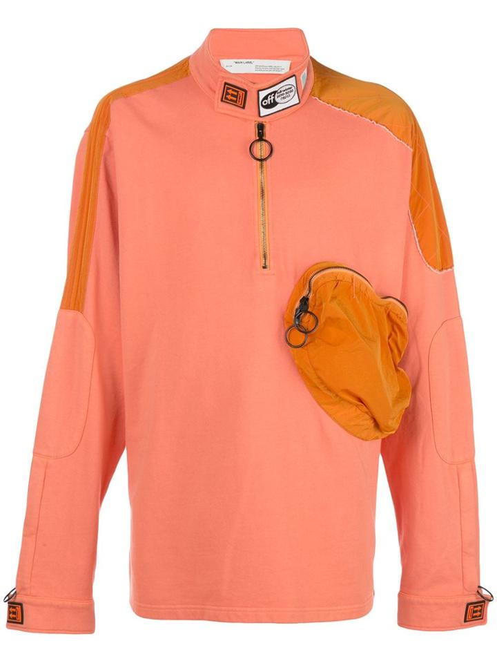 Off-white Contrast Panels Turtle Neck Sweatshirt - Orange