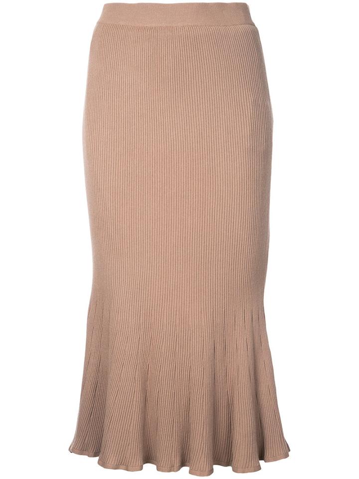 Estnation - Flared Hem Pencil Skirt - Women - Rayon - 38, Brown, Rayon