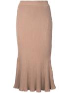 Estnation - Flared Hem Pencil Skirt - Women - Rayon - 38, Brown, Rayon