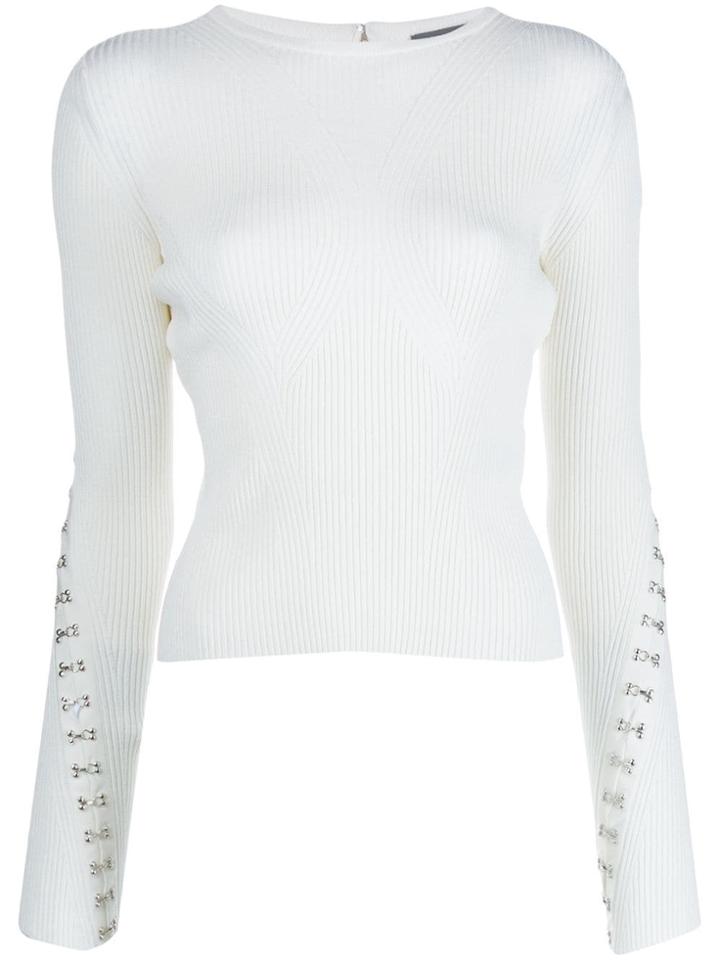Alexander Mcqueen Hook And Eye Embellished Sweater - White