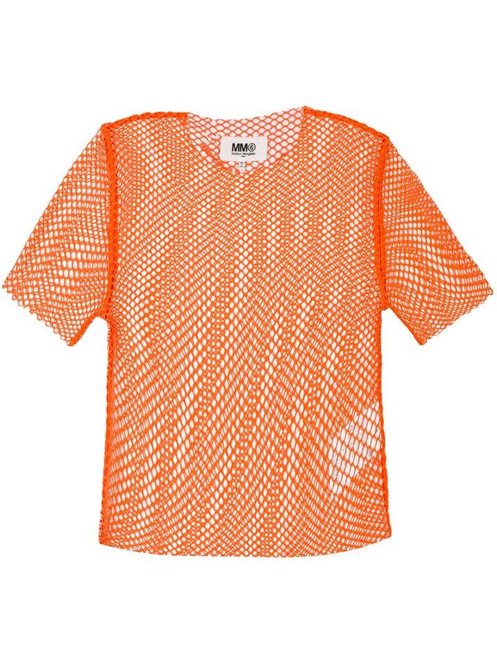 Mm6 Maison Margiela Fishnet T-shirt, Women's, Size: Xs, Yellow/orange, Polyamide/spandex/elastane