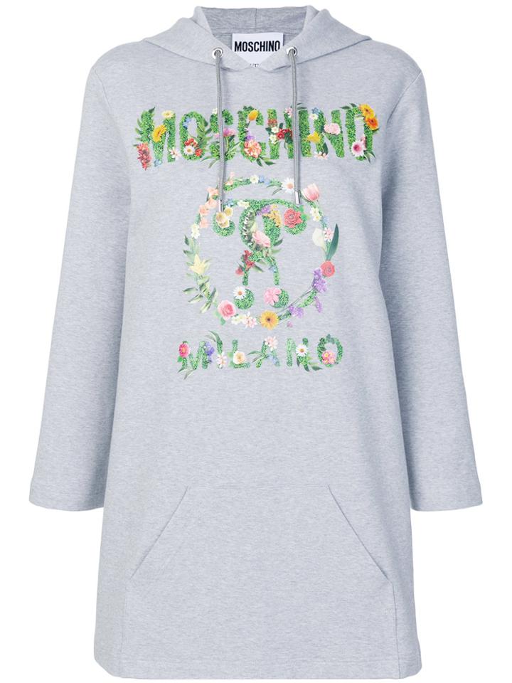 Moschino Floral Print Logo Hoodie - Grey