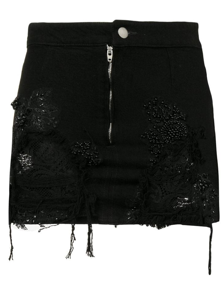 Almaz Denim And Lace Mini Skirt - Black