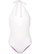Islang Deep V-neck Swimsuit - Pink & Purple